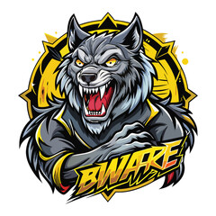 aggressive grey wolf head mascot logo