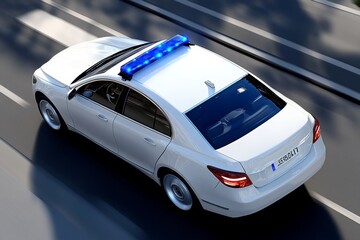 2D illustration of a squad car with flashing lights, capturing the simple yet recognizable symbol of police presence, symbolizing vigilance and security