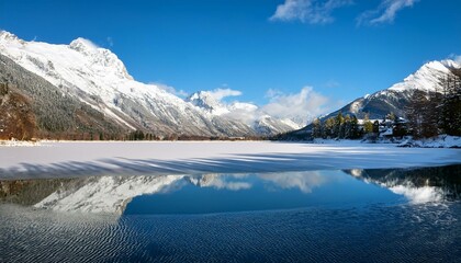 Serene Winter Lake with Mountain Reflection