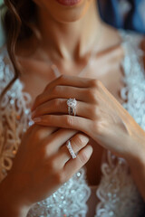 Bride's hand wearing a gold ring, Close up