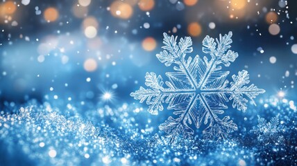 Fototapeta premium Beautiful Snowflakes falling on a blue background with copy space for Christmas and New Year celebrations . High Quality Image