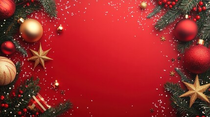 Christmas background with christmas baubles, gifts decoration - Xmas theme