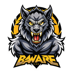 aggressive grey wolf head mascot logo