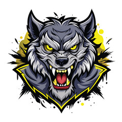 aggressive grey wolf head mascot logo