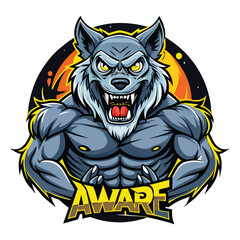aggressive grey wolf head mascot logo