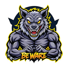 aggressive grey wolf head mascot logo