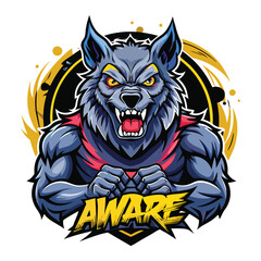 aggressive grey wolf head mascot logo