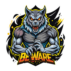 aggressive grey wolf head mascot logo