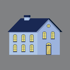 Simple Home Facade With Windows And Warm Light