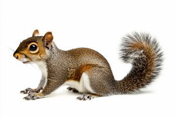 Obraz premium Eastern Gray Squirrel sitting in natural pose isolated on white background, photo realistic.