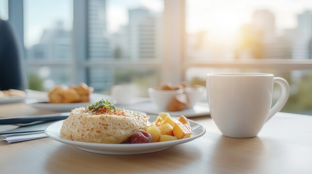 Professional Networking Brunch Setting with Breakfast