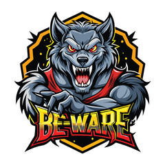 aggressive grey wolf head mascot logo