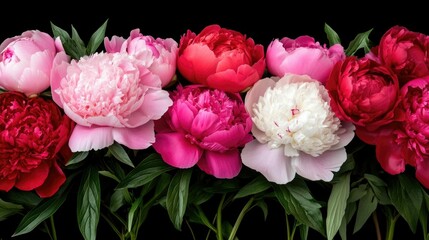 Lush and Vibrant Flowerbed Featuring a Stunning Array of Peony Blossoms in Varying Shades of Pink Creating a Captivating and Romantic Scene