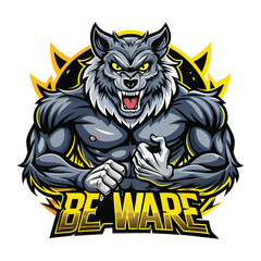 aggressive grey wolf head mascot logo