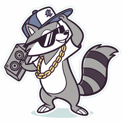 Hip Hop raccoon with Sunglasses and Gold Chain Illustration Sticker