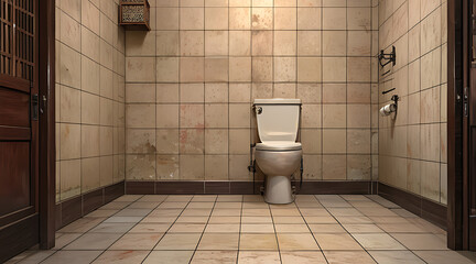  Traditional Squat Toilet with Tile Floor and Wall Details in an Authentic Asian Bathroom Setting