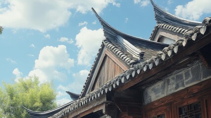 Obraz premium Beautifully painted eaves of traditional Chinese building, sky space
