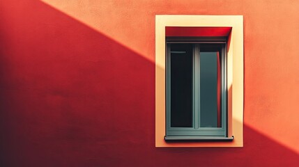 Bold geometric facade with contrasting colors, blank space