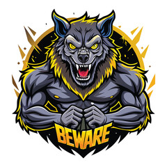 aggressive grey wolf head mascot logo