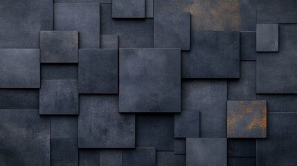 Geometric Anthracite Wall: Abstract Dark Texture with Squares and Rectangles - Banner Illustration
