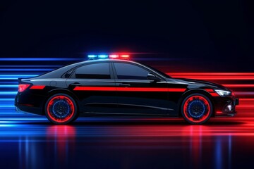 Minimalist outline of a squad car with flashing lights, capturing the simple and iconic presence of police patrol vehicles, symbolizing vigilance and order