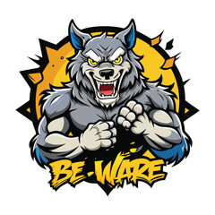 aggressive grey wolf head mascot logo