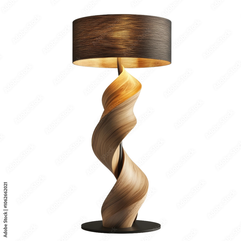 Poster elegant twisted floor lamp with a stylish shade and a modern design placed on a transparent backgrou