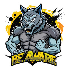 aggressive grey wolf head mascot logo