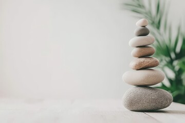 Serene Stone Stack with Leafy Background