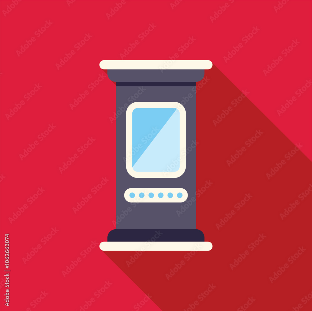 Poster modern payment terminal standing on a red background with a long shadow, ideal for representing elec