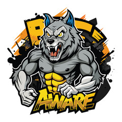 aggressive grey wolf head mascot logo