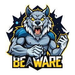 aggressive grey wolf head mascot logo