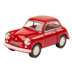 A vibrant red toy car featuring classic design elements, perfect for collectors and enthusiasts. transparent background