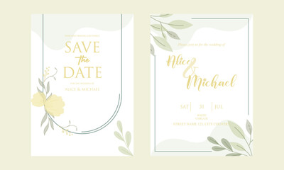 Obraz premium Elegant greenery on wedding invitation card template