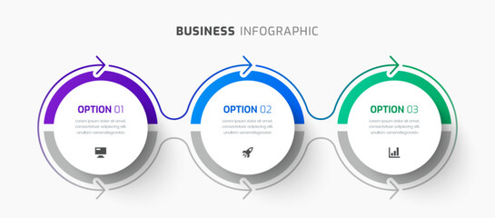 Business Infographic Template with Circle Label, Line, Icon and 3 Option. Suitable for Process Diagram, Presentations, Workflow Layout, Banner, Flow Chart, Infographic.
