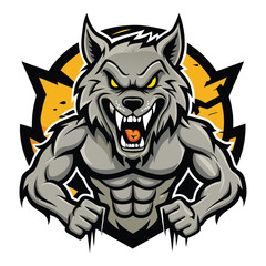 aggressive grey wolf head mascot logo
