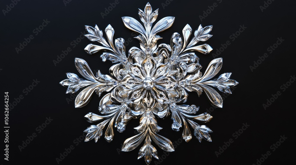 Poster isolated snowflake with intricate crystal details, open space around