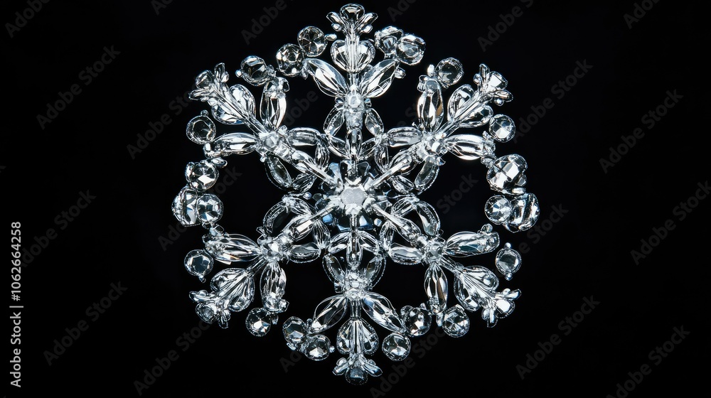 Poster isolated snowflake with intricate crystal details, open space around