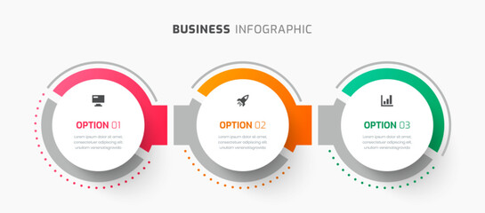 Business Infographic Template with Circle Label, Line, Icon and 3 Option. Suitable for Process Diagram, Presentations, Workflow Layout, Banner, Flow Chart, Infographic.