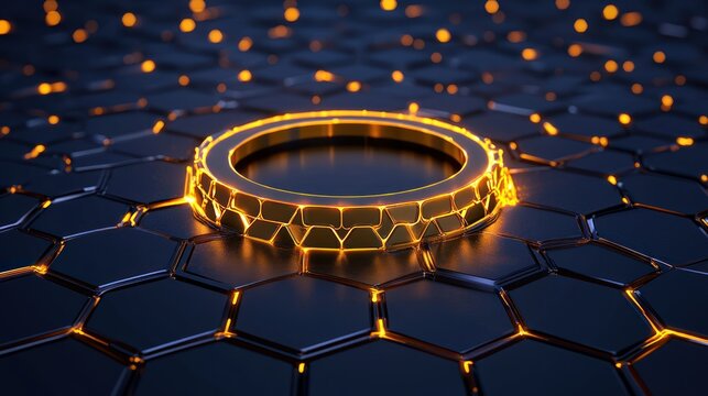 Golden Glowing Hexagonal Digital Futurism Banner