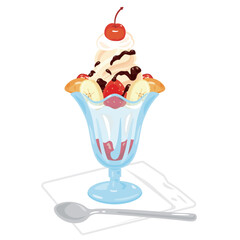 喫茶店の苺バナナパフェ