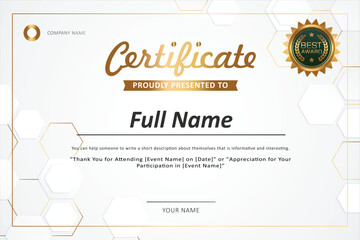 Professional and elegant vector design of a certificate, perfect for any award, recognition, or achievement. This design features a clean, modern layout with customizable text fields, decorative 