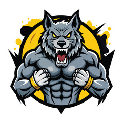 aggressive grey wolf head mascot logo
