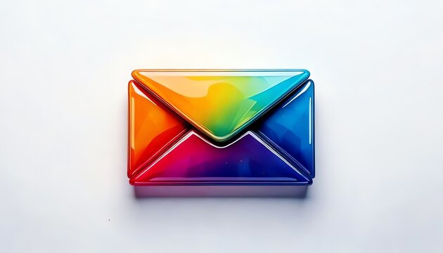 A colorful, glossy envelope icon, symbolizing email communication, set against a light background.