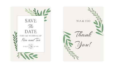 Elegant greenery on wedding invitation card template