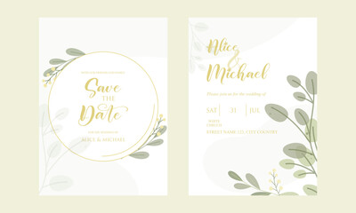Elegant greenery on wedding invitation card template