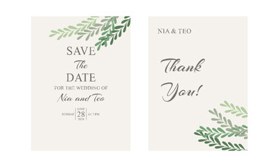 Elegant greenery on wedding invitation card template
