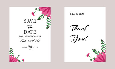 Elegant greenery on wedding invitation card template