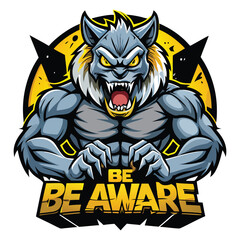 aggressive grey wolf head mascot logo