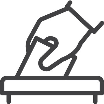 Simple put card into box outline icon on white background